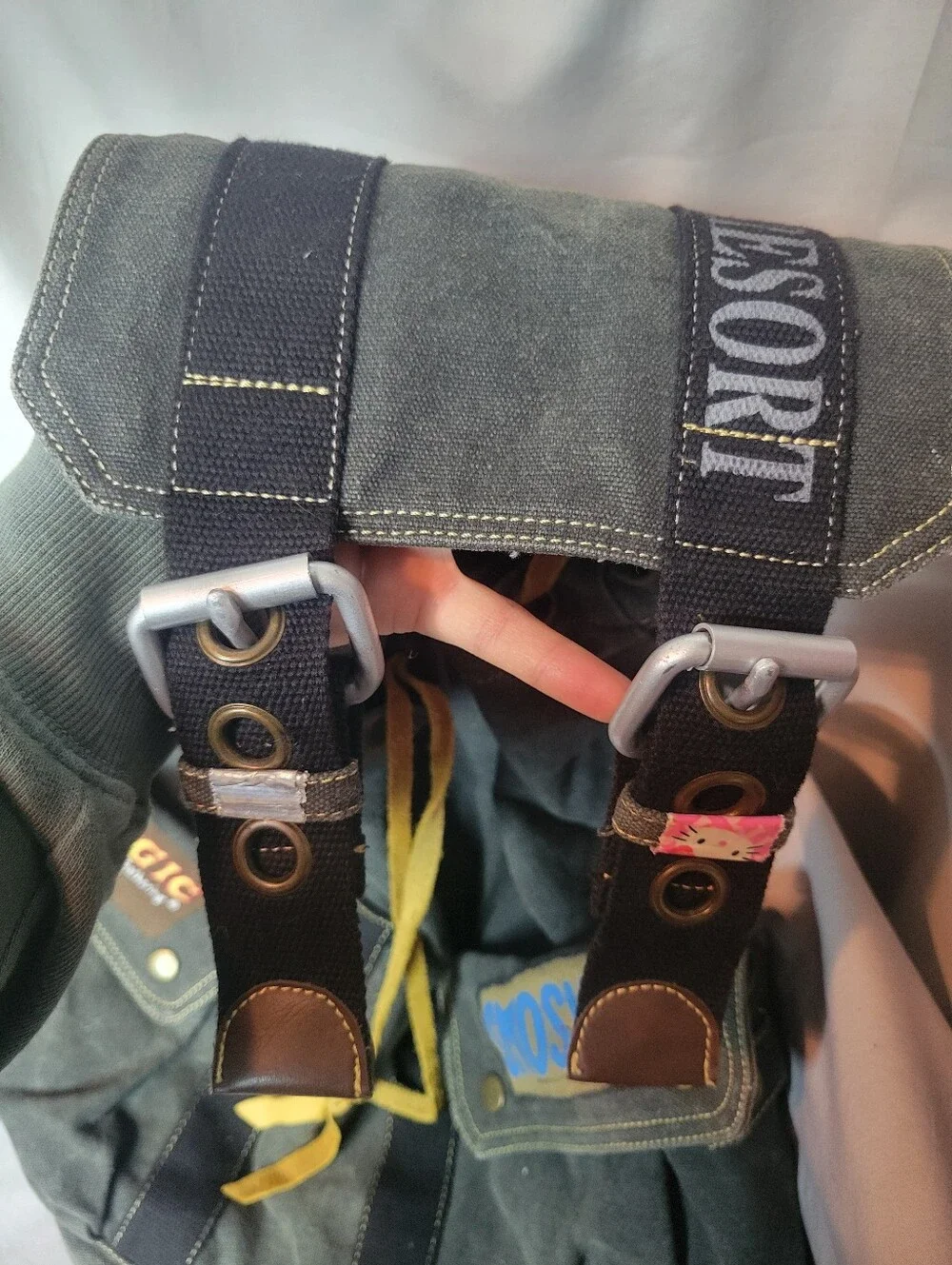 Olive/Gray Canvas Backpack with Leather Draw String (Altered)